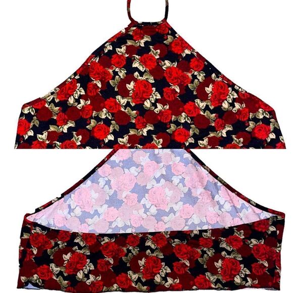 Red Roses on Black Tie-Back Cropped Top - Picture 2 of 10